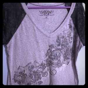 Maurice’s Grey & Black Lace Sleeved Tshirt